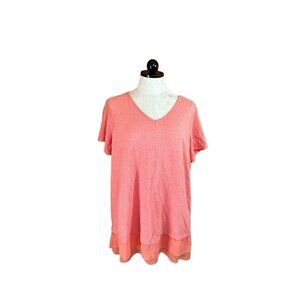 Soft Surroundings Blouse V-Neck Short Sleeve‎ Waffle Textured M Pink Coral